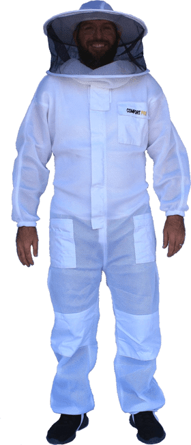 Ventilated beekeeping suit with round and fencing veil transparent small