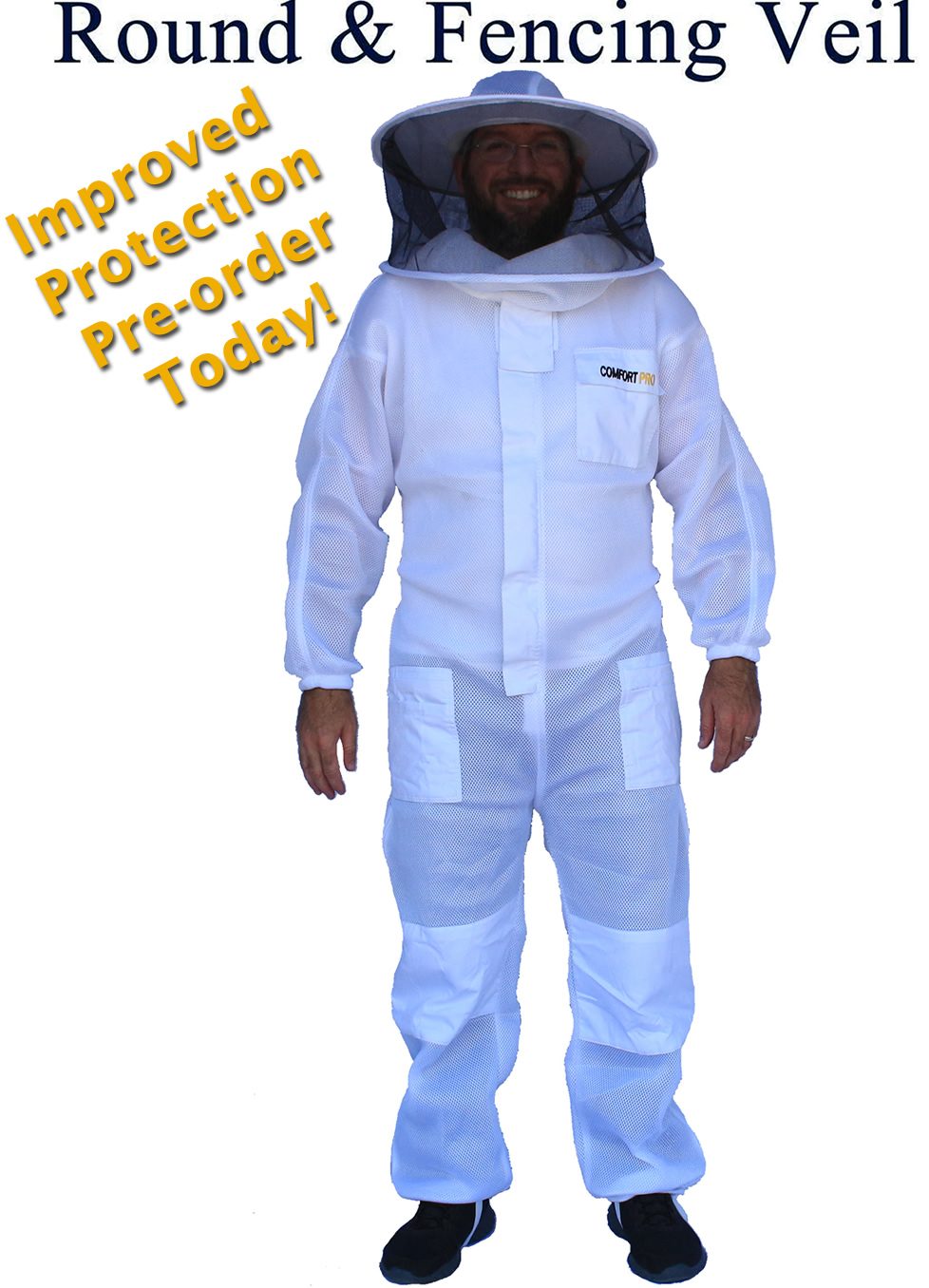 Pre-Order – Ventilated Bee Suit with Round Veil and Fencing Veil – Full Suit